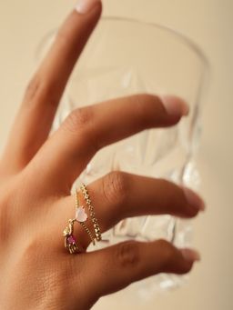 AQUASTREET - 18K Gold Plated Waterproof, Anti-Tarnish Pink Zircon Teddy Heart Ring