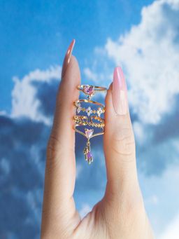 AQUASTREET - 18K Gold Plated Waterproof, Anti-Tarnish Pink Zircon Heart Hug Ring