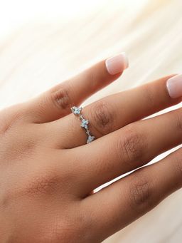 AQUASTREET - 18K Silver Plated Waterproof, Anti-Tarnish Blue Zircon Floral Ring
