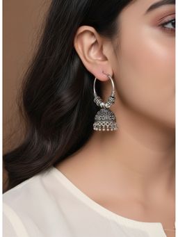 NVR - Silver Plated Contemporary Jhumkas Earrings