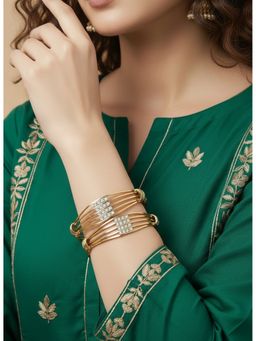 NVR - Gold-Plated Cz Stone-Studded Bangles (Pack of 2)