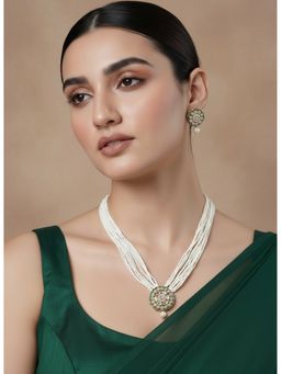 NVR - White Gold-Plated Kundan and Pearl Jewellery Set