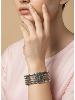 NVR - Silver-Toned German Silver Oxidised Kada Bangle (Pack of 2)