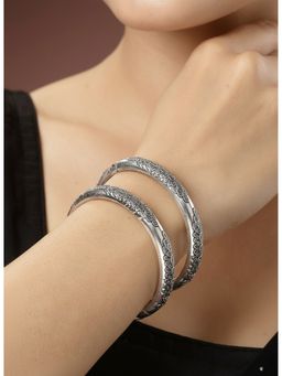 NVR - Silver-Toned German Silver Peacock Design Oxidised Kada Bangle (Pack of 2)