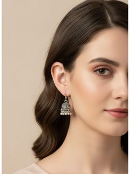 NVR - Silver Toned German Silver Oxidised Dome Shaped Jhumka Earrings