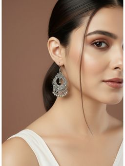 NVR - Silver Plated German Silver Oxidised Chandbali Earrings