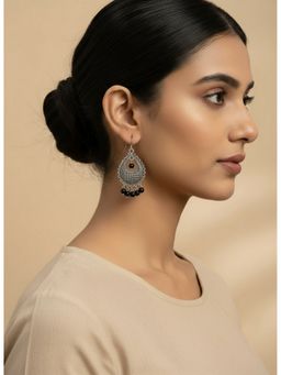 NVR - Silver Plated Artificial Beads German Silver Oxidised Chandbali Earrings