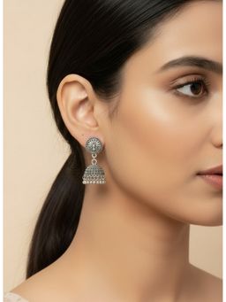 NVR - Silver Toned German Silver Oxidised Dome Shaped Jhumka Earrings