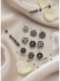 NVR - Silver-Plated German Silver Nose Pins (Pack Of 9)