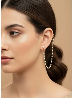 NVR - Pearl Studded Classic Gold Plated 1 Line Ear Chain Ear Cuff
