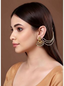 NVR - Pearl Studded Classic Gold Plated 3 Line Ear Chain Ear Cuff