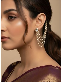 NVR - Pearl Studded Classic Gold Plated 4 Line Ear Chain Ear Cuff