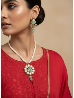 NVR - Green Stones with Kundan Studded Long Jewellery Set