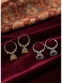 NVR - Traditional Set Of 2 Oxidized Jhumka Earrings