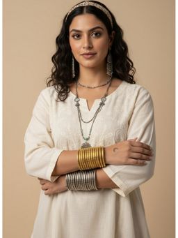 NVR - Handmade Gold and Silver Plated Viral Spiral Combo Bangle (Pack of 2)s