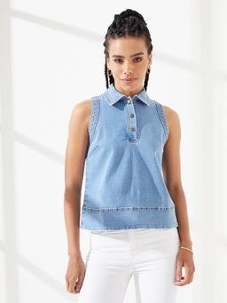 DOLCE CRUDO - Blue Solid Plain Top