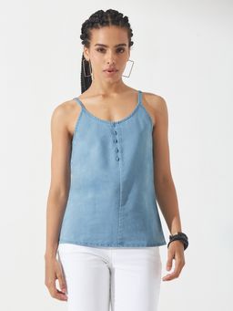 DOLCE CRUDO - Blue Solid Plain Top