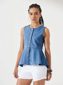 DOLCE CRUDO - Blue Solid Plain Top