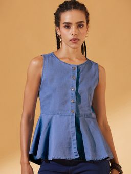 DOLCE CRUDO - Blue Solid Plain Top