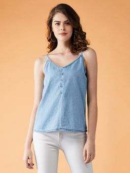 DOLCE CRUDO - Blue Solid Plain Top