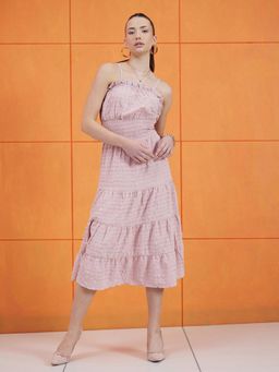 STREET 9 - Pink Solid Plain Flared Dress