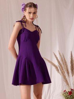 STREET 9 - Purple Solid Plain A-Line Dress