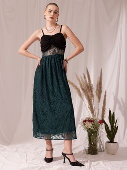 STREET 9 - Green Embroidered Flared Dress