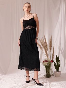 STREET 9 - Black Embroidered Flared Dress