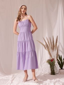 STREET 9 - Lavender Solid Plain Flared Dress
