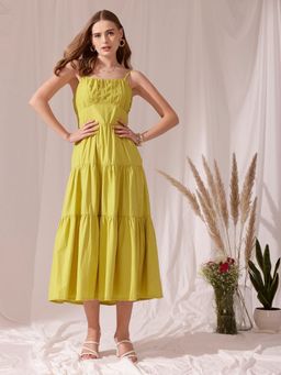 STREET 9 - Yellow Solid Plain Flared Dress
