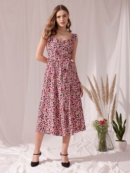 STREET 9 - Pink Solid Plain Flared Dress