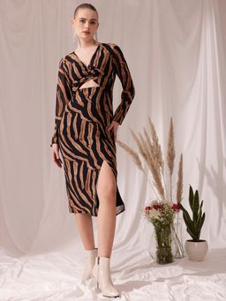 STREET 9 - Brown Animal Print A-Line Dress