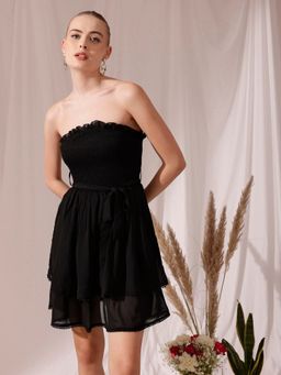 STREET 9 - Black Textured Flared Dress
