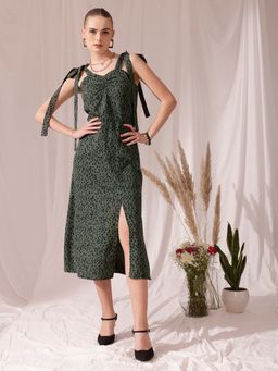 STREET 9 - Green Printed Flared Dress