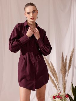 STREET 9 - Burgundy Solid Plain A-Line Dress