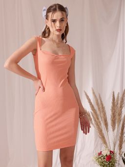 STREET 9 - Peach Textured Bodycon Dress