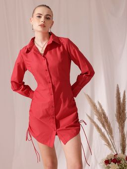STREET 9 - Red Solid Plain A-Line Dress