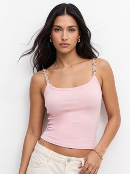 Outzidr - Pink Solid Plain Tank Top
