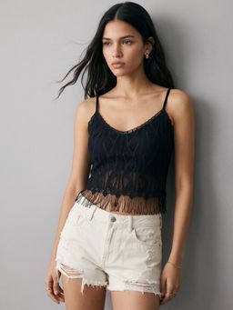 Outzidr - Black Textured Crop Top