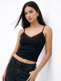 Outzidr - Black Solid Plain Crop Top