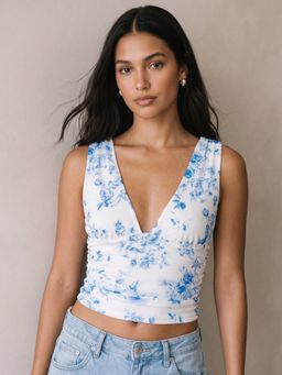 Outzidr - Blue Floral Crop Top