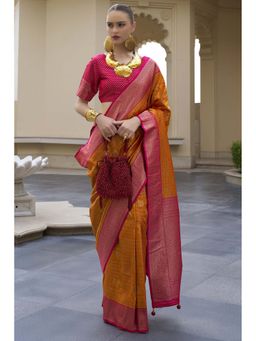 Mysilklove - Copper Canyon Orange Woven Kanjivaram Saree and Unstitched Blouse