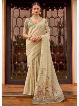 Mysilklove - Misty Moss Brown Tissue Silk Saree and Unstitched Blouse