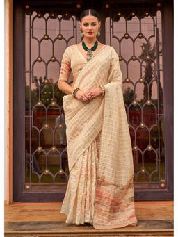 Mysilklove - Pancho Cream Tissue Silk Saree and Unstitched Blouse