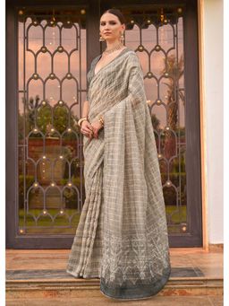 Mysilklove - Soft Grey Tissue Silk Saree and Unstitched Blouse