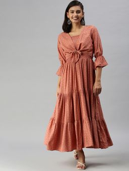 SHOWOFF - Women Coral Abstract Shoulder Straps Dress (Set of 2)