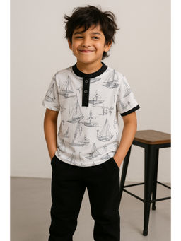 Tales & Stories - Boys White Cotton Printed T-shirt