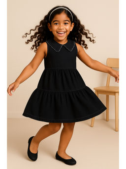 Tales & Stories - Girls Black Cotton Sleeveless Dress