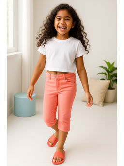 Tales & Stories - Girls Pink Lycra Solid Capri