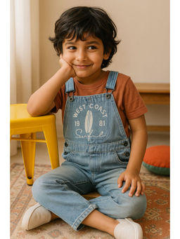 Tales & Stories - Boys Blue Cotton Poly Printed Dungaree